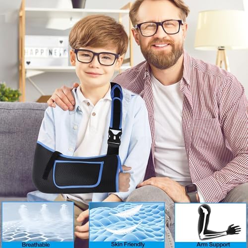 Kids Arm Sling,Mesh Medical Sling with Adjustable Shoulder Pad,Breathable Children Arm Support Shoulder Immobilizer Brace for Elbow,Wrist Injury,Torn Rotator Cuff,Post-Surgery(Black,X-Small)
