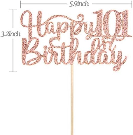 Happy 101st Birthday Cake Topper, 101st Birthday/Anniversary Party Supplies, Cheers to 101 Years Party Decoration - Rose Gold Glitter