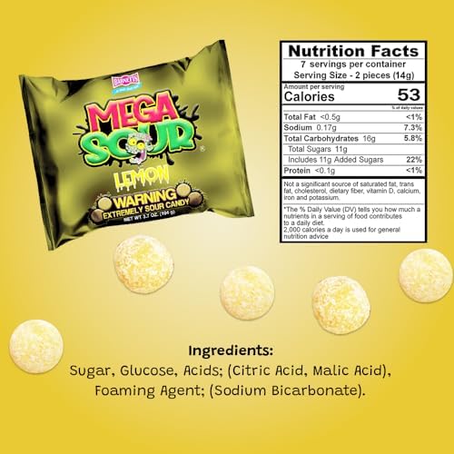 Barnetts - Mega Sour Candy Lemon 104g - Trendy Sweet Bags - Traditionally Handmade Sweets - Sour Coating Lasts 20 Seconds - Candies for Party Bag, Gift Hamper, or Hamper Box