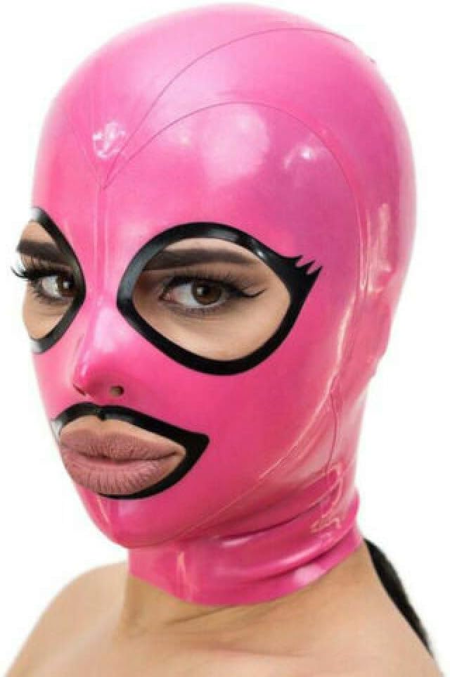 Pink Latex Rubber Hood Open Beautiful Eyes and Mouth Back Zipper Party Mask Cosplay
