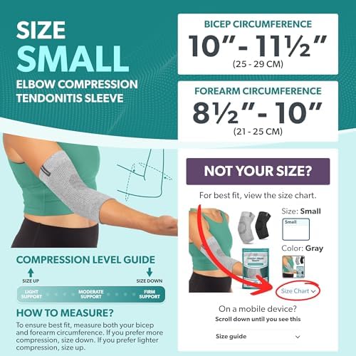 BraceAbility Elbow Compression Sleeve - Elbow Brace for Tendonitis, Bursitis, Arthritis, Tennis, Golfers, Joint Pain Relief, Injury Recovery - Full Support Sleeve for Men and Women (S Gray)