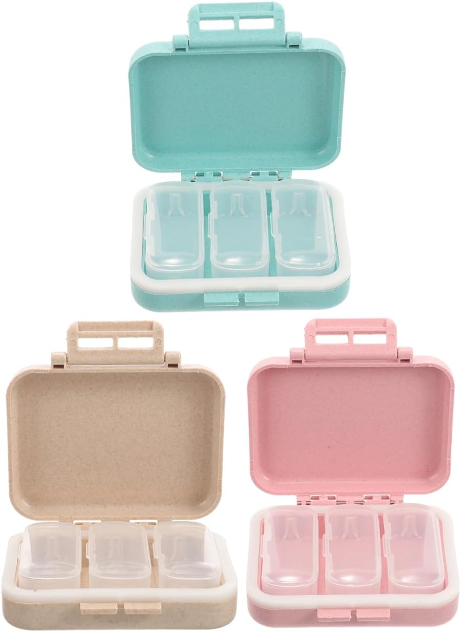 Small Pill Organizer Box 3Pcs Travel Pocket Removable 3 Compartments Portable Daily Mini Pill Case Holder for Purse Fish Oil