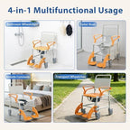 4-in-1 Rolling Shower Chair with Wheels for Elderly – Shower Commode Chair with Bucket & Locking Casters, Bedside Toilet Riser for Seniors, Easy-to-See Safety Design, Orange