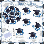 42pcs Edible Graduation Cap Cupcake Toppers Wafer Paper Blue Class of 2026 Cake Decorations Edible Grad Cap Cupcake Picks for 2026 Graduation Theme Party Cake Decor Supplies