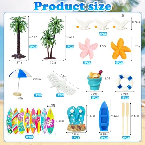 Knana 23Pcs Hawaiian Cake Topper Beach Theme Cake Decorations Surfboard Cake Topper for Summer Beach Birthday Party Supplies
