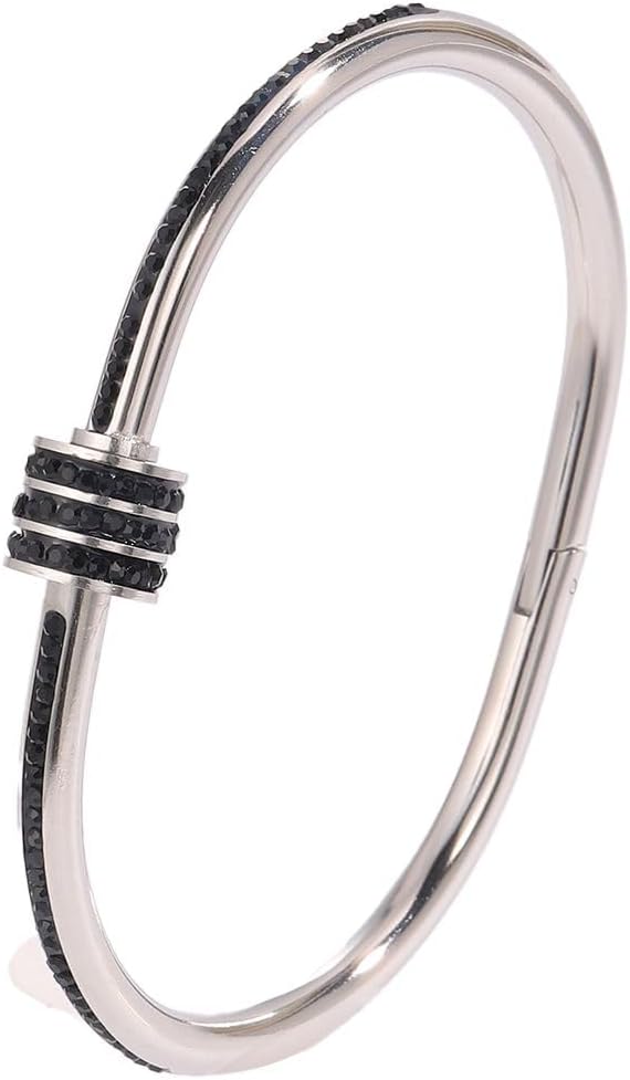 Sliver Bracelets for Women;Stainless Steel Oval Shape Rhinestones Bangle Bracelet Gift for love；