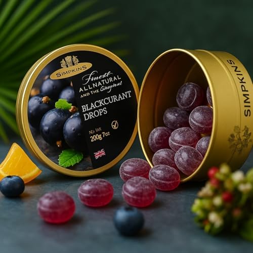Simpkins All Natural Blackcurrant Drops Sweets, Traditional Travel Sweets, 200g, 3 Pack, Vegan, Gluten-Free, In Premier Life Store Box