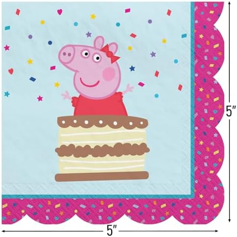 Multicolor Peppa Tea Party Scallop Beverage Paper Napkins (5" x 5") 16 Count - Premium Quality & Absorbent Napkins, Perfect For Parties & Themed Events