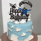 Skydiving Happy Birthday Cake Topper Black Glitter Skydiving lovers Parachuting Parachute Skydiver Cake Decoration Flying High Ultimate Sports Theme Birthday Party Supplies