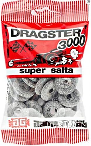 50 Bags x 50g of Dragster 3000 - Super Salta - Original - Swedish - Salty Licorice - Wine Gums - Candies - Sweets