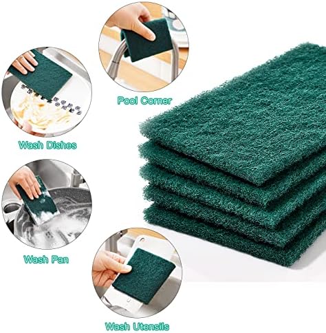 Heavy Duty Scour Pads Sponge Dish Scrubber Non-Scratch Green Reusable Household Scrub Pads for Kitchen and Dish Cleaning Tool (12Pcs)