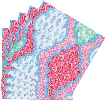 Caspari Provencale Cotton Pink Multi Cocktail Napkins - 20 Cocktail Napkins per Package