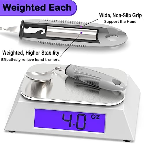 Bendable/Weighted Spoon for Hand Tremors - Adaptive Handicap Utensil for Parkinsons Patients, Curved for Shaking Hands, Liftware Angled Arthritis Aid for Adults, Disabled, Elderly