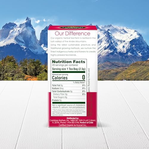 Garden of the Andes - Rosehip and Hibiscus Herbal Tea - 20 Individually Wrapped Tea Bags - Organic caffeine-free antioxidant blend - Supports digestion and immune function