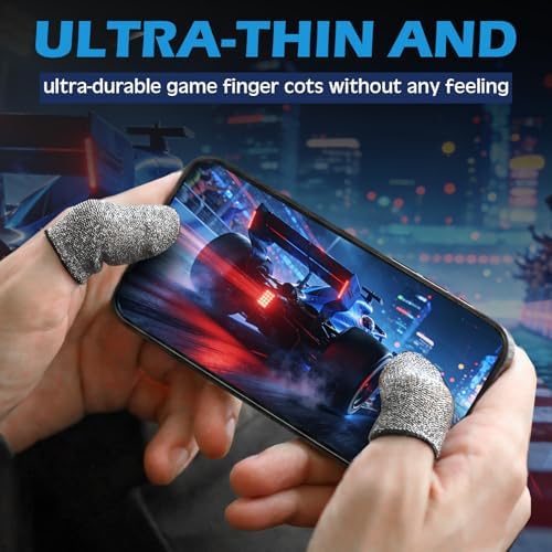 12 Pack Gaming Finger Sleeves Mobile Phone Silver Fiber Thumb Sleeve Finger Touchscreen Enhanced 0.15 mm Anti-Sweat Anti-Slip Gloves Cover for Mobile Games Sensitivity All-Season Comfort