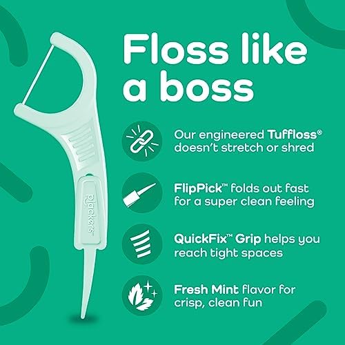 Plackers Micro Line Dental Floss Picks, Fold-Out FlipPick, Tuffloss, Easy Storage with Sure-Zip Seal, Fresh Mint Flavor, 90 Count (6 Pack)