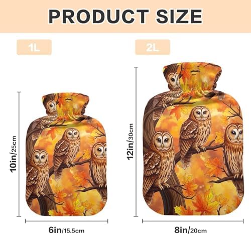 Owls Perched Tree Branches Leaves Hot Water Bottles with Soft Velvet Cover Hot Water Bag for Hot and Cold Compress Medium