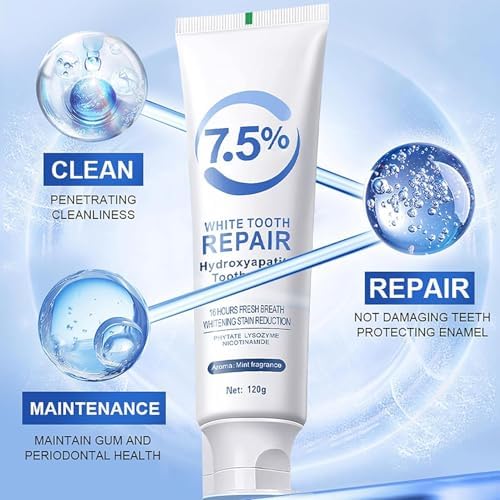7.5% Hydroxyapatite Toothpaste for Enamel Protection, Fluoride-Free Formula with Gentle Mint, for Sensitive Teeth, Daily Protection, Long-Lasting Fresh Breath, 4.23 Oz (2)
