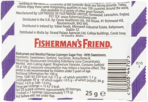 Fisherman's Friend Blackcurrant Menthol Lozenges 25g, (Pack of 5)