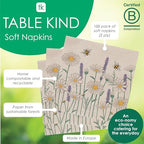 Table Kind 100 x Soft Recycled Floral Napkins Wildflower Napkins for Decoupage Daisy Bee Pretty Disposable Party Serviettes for Spring Weddings, Tea Parties, Birthday, Eco-Friendly, Compostable
