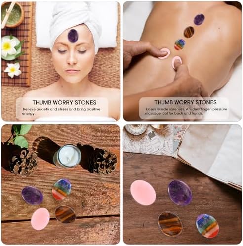 Natural Rose Quartz Crystal Thumb Worry Stone for Anxiety Stress Relief, Hand Carved 1.8 Inch Healing Crystal Oval Thumb Worry Stone Meditation Accessories, Reiki Pocket Palm Stone Gifts for Women Men