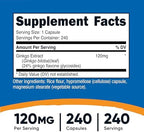 Nutricost Ginkgo Biloba 120mg, 240 Capsules - Extra Strength Ginkgo Biloba Extract - Gluten Free & Non-GMO