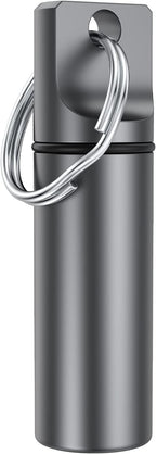 Small Pocket Pill Box Keychain, Aluminium Alloy Portable Mini Pill Organizer Case Container for Purse, Waterproof Metal Pill Holder Medicine Bottle for Outdoor Camping Travel (Grey)
