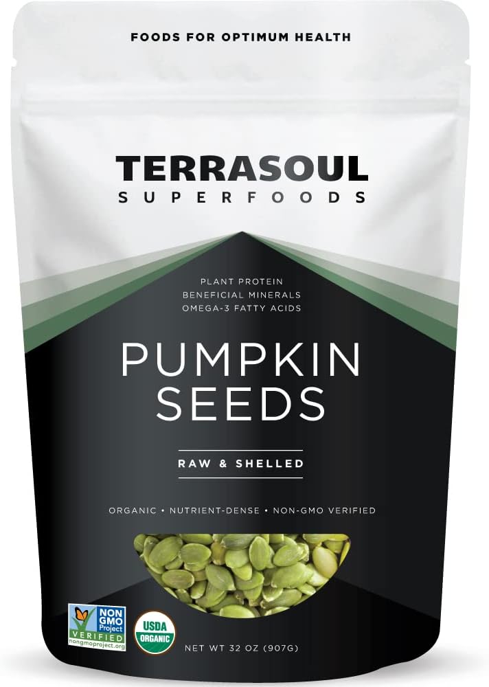 Terrasoul Superfoods Organic Pumpkin Seeds, 2 Lbs - Premium Quality, Shelled, Raw, Unsalted