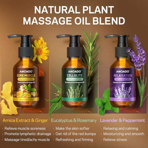 Massage Oil for Massage Therapy, Sore Muscle Massage Oils – 10.5oz, Arnica Oil,Anti Cellulite Eucalyptus,Lavender Essential Oils, Pain Relief & Spa-Quality Relaxation, Body Massage Oil Gifts Set