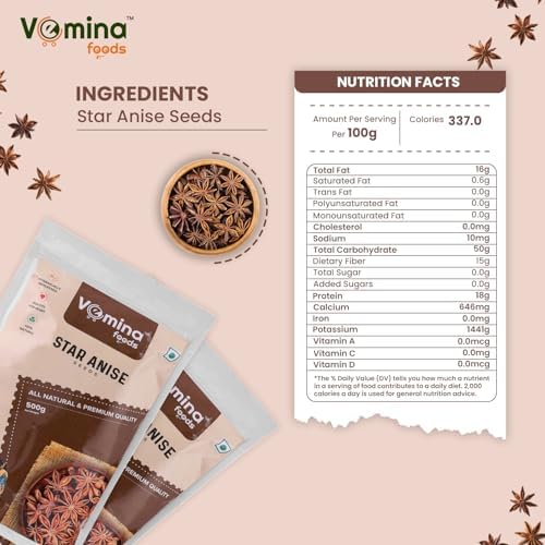 VEMINA Star Anise Seeds 500g, Premium Whole Chakri Phool, Strong Aroma & Natural Flavor, Spice for Cooking, Baking, Tea & Ayurveda