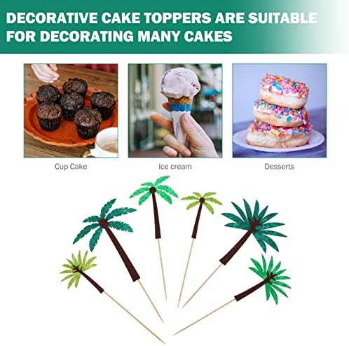 24pcs Coconut Cake Picks Tropical Party Artificial Palm Tree Decor Hawaiian Cupcake Picks Botanical Decor Palm Tree Cake Decor Tree Cake Decorations Luau Dessert Table Accessories