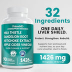 32-in-1 Liver Support with Milk Thistle Supplement – Liver Detox with Silymarin, Artichoke Extract & Beetroot Powder – Comprehensive Wellness Formula for Liver Cleanse – 1426mg (90 count) (Pack of 1)
