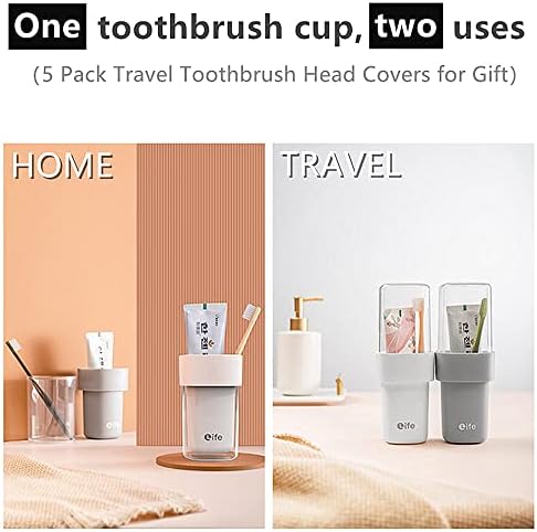 Travel Toothbrush Case with 5 Toothbrush Head Protective Case, Covered Toothbrush Holders for Regular and Electric Toothbrushes (Oral B Philips), Container for Camping School Business Trip Bathroom