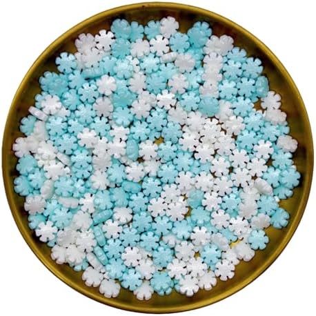 Dynastang White & Blue Snowflakes Sprinkles Christmas Edible Snowflakes Cake Decoration Cupcake Toppers Cookie Decorating Perfect for Cakes, Cupcakes, Desserts Toppings 3OZ