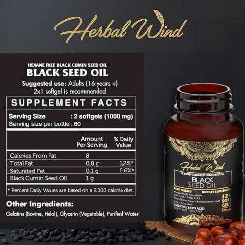 Black Seed Oil Capsules – Cold-Pressed Nigella Sativa Softgels, 500mg, 120 Count | Black Cumin Seed Oil, Non-GMO