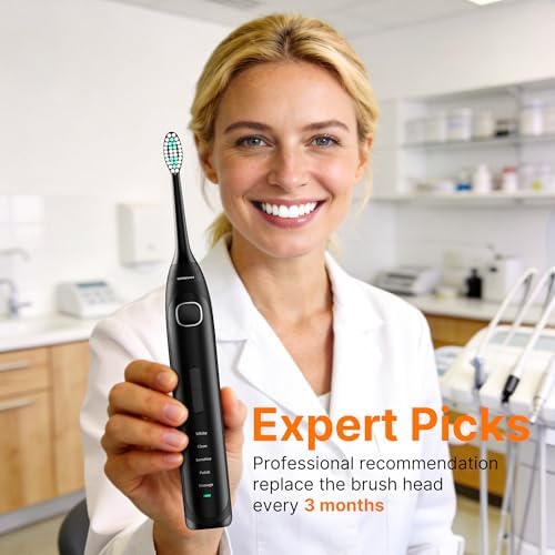 Operan Sonic Electric Toothbrush for Adults, Includes 6 Replacement Heads & 1300MAH Battery 40000VPM, 5 Brushing Modes & 3 Intensities, 100-Day Battery Life, IPX7 Waterproof, SmartTimer(Black,1Pack)