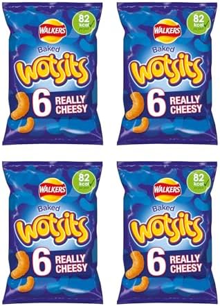 Walkers Wotsits Really Cheesy Baked Crisps, 82 kcal per Pack, 6x16.5g Multipack, Pack of 4