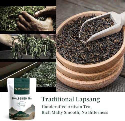 ZenVerdant USDA Organic Lapsang Souchong Black Tea – 8oz Loose Leaf Whole Tea | Authentic Pine-Smoked Flavor | Rich & Bold | Premium Organic Black Tea for Brewing, Gifting & Daily Wellness Rituals