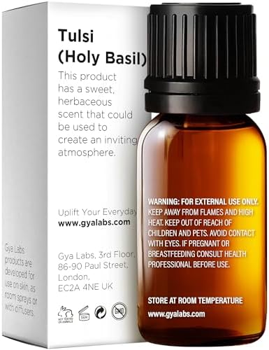 Gya Labs Holy Basil (Tulsi) Essential Oil - 0.34 Fl Oz - for Hair, Skin, Diffuser, Aromatherapy & DIY Candle Making Scent