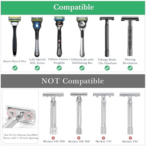 Linkidea Stainless Steel Safety Razor Stand, Men's Travel Shaving Razor Holder, Compatible with Gillette Fusion 5 Long Handle Safety Razor (Black)