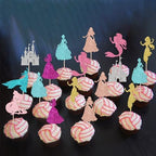 Rsstarxi 24 Pack Mermaid Theme Birthday Cupcake Toppers Glitter Princess Castle Girl Birthday Cupcake Picks for Princess Mermaid Theme Baby Shower Girl Birthday Party Cake Decorations Multi