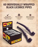 La Pipette Gourmet Black Licorice Pipes - Old Fashioned Individually Black Wrapped Candy Liquorice - Sweet & Salted, Soft Finnish Licorice Gift - Box of 60, Bulk Novelty Treats for Sharing, Birthday