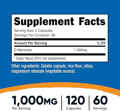 Nutricost D-Mannose 1000mg Per Serving, 120 Capsules - 500mg Per Capsule, Urinary Tract Health, Non-GMO and Gluten Free