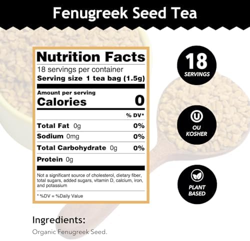 Buddha Teas - Fenugreek Seed Tea - Herbal Tea - Supports Digestion & Overall Wellness - Natural Ingredients - Caffeine Free - OU Kosher - 18 Tea Bags (Pack of 1)