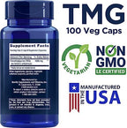 Life Extension TMG 500mg, 100 Liquid Veg Caps - Trimethylglycine (Glycine Betaine) Supplement - Gluten Free, Non-GMO, Vegetarian