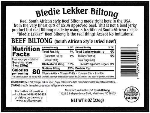 Bledie Lekker Biltong Sliced 8oz