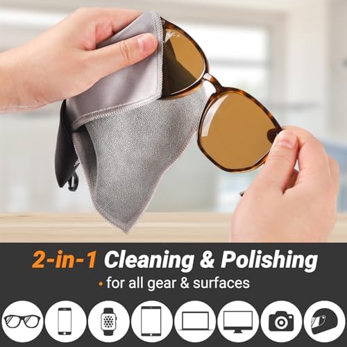 2 Sided Portable Glasses Cleaner Cloth Keychain,Reusable Glasses Cleaning Kit Travel,Microfiber Eye Glasses Lens Cleaning Cloth Wipes Kit with Pouch,Black 6X 6-Inch