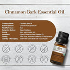Cinnamon Bark Essential Oil, USDA Certified Organic, 100% Pure Undiluted, Aromatherapy Oil for Diffuser, Hair & Skin Care