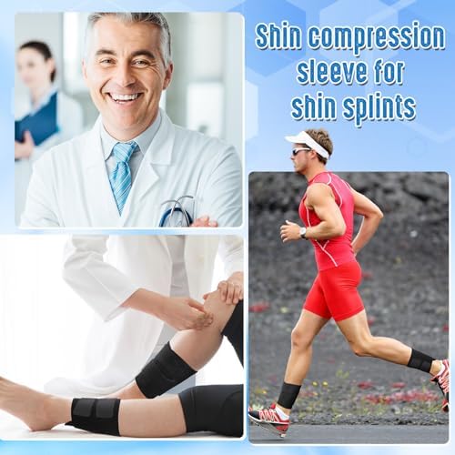 Threlaco 2 Pcs Shin Splint Compression Wrap Adjustable Shin Splints Brace Athletics Compression Sleeve Calf Brace for Men Women Tibial Stress Syndrome Running(Black)