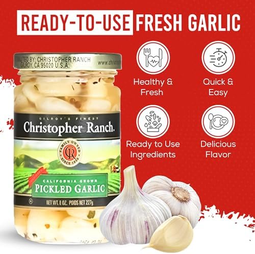 Christopher Ranch Pickled Garlic Cloves in a Jar | 100% California-Grown Fresh Garlic | Peeled and Pickled for Convenience | Ideal for Cooking, Snacking & Pickled Vegetables Lovers | 8 oz (Pack of 2)